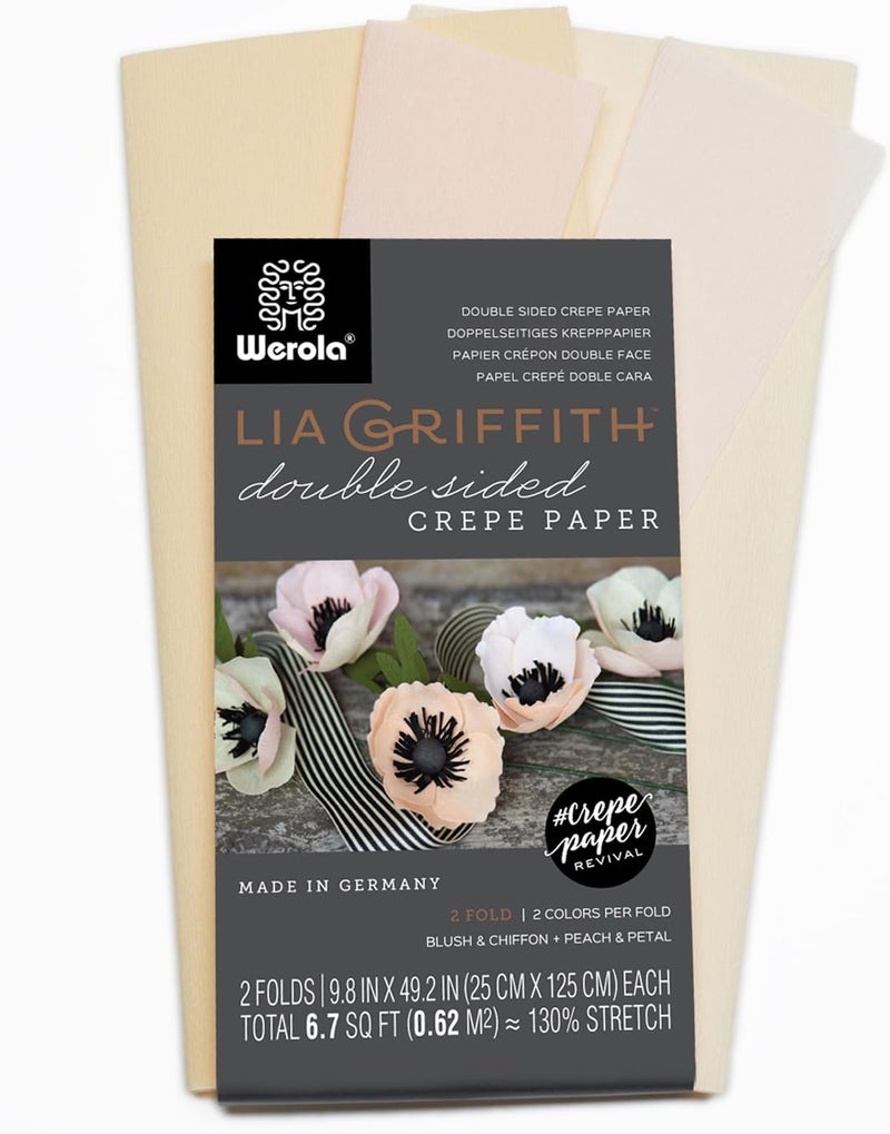 Lia Griffith Double Sided Crepe Paper Folds Roll, 6.7-Square Feet, Blush and Chiffon, Petal and Peach - Image 1